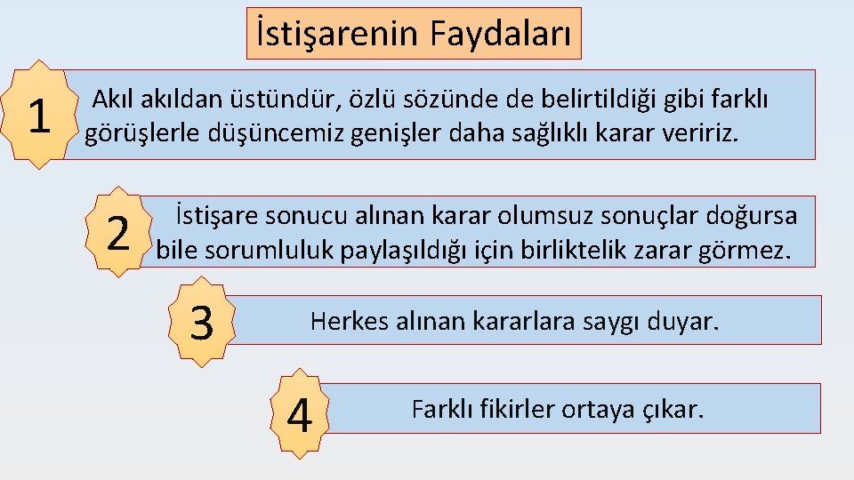 İstişarenin Faydaları 1 Akıl akıldan üstündür, özlü sözünde de belirtildiği gibi farklı görüşlerle düşüncemiz