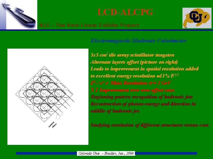 LCD-ALCPG NLC – The Next Linear Collider Project Electromagnetic/Hadronic Calorimeter 5 x 5 cm