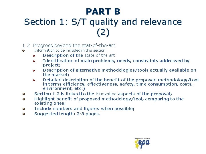 PART B Section 1: S/T quality and relevance (2) 1. 2 Progress beyond the