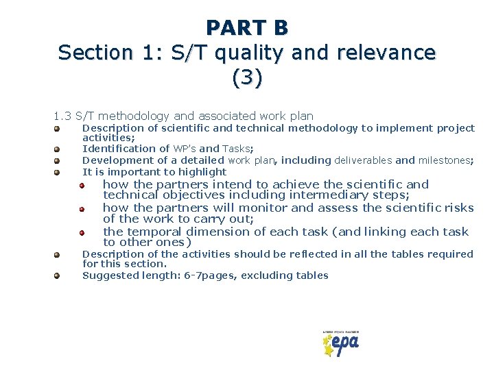 PART B Section 1: S/T quality and relevance (3) 1. 3 S/T methodology and