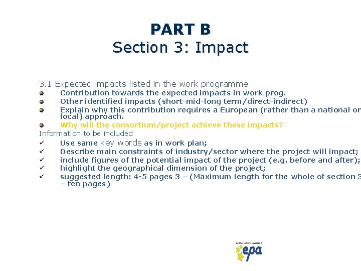 PART B Section 3: Impact 3. 1 Expected impacts listed in the work programme