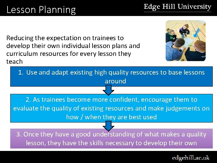 Lesson Planning Reducing the expectation on trainees to develop their own individual lesson plans