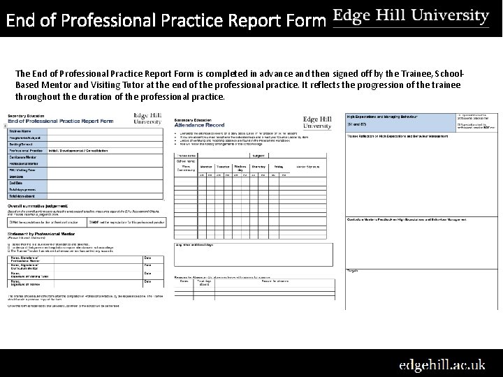 End of Professional Practice Report Form The End of Professional Practice Report Form is