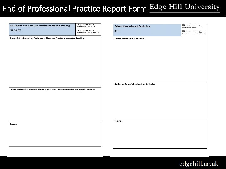 End of Professional Practice Report Form 