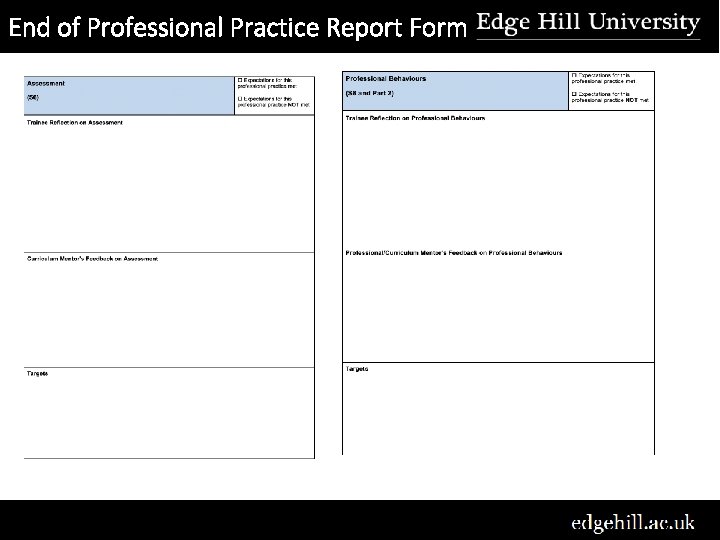 End of Professional Practice Report Form 