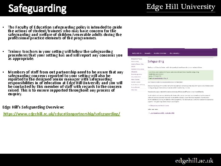 Safeguarding • The Faculty of Education safeguarding policy is intended to guide the actions