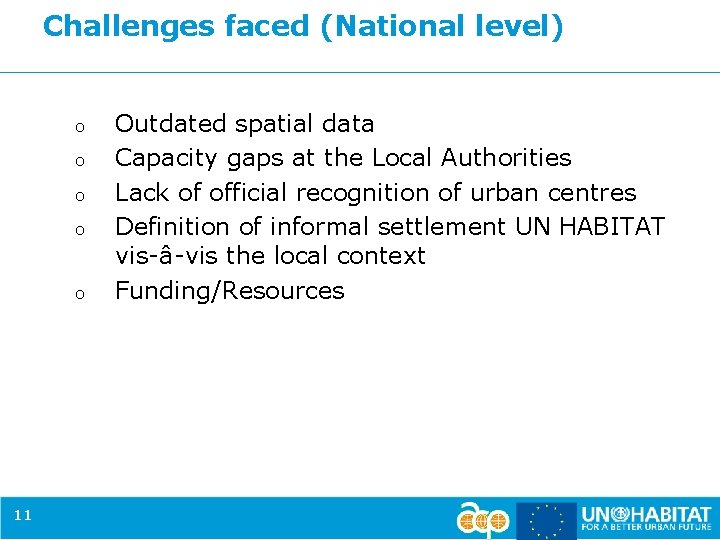 Challenges faced (National level) o o o 11 Outdated spatial data Capacity gaps at
