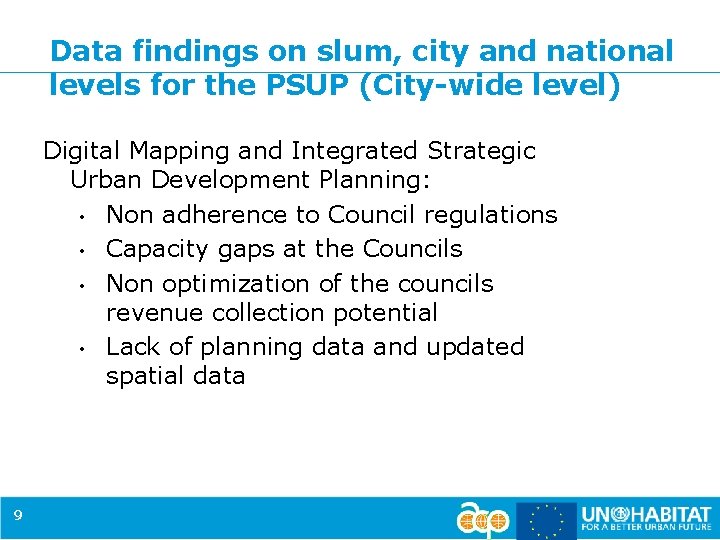 Data findings on slum, city and national levels for the PSUP (City-wide level) Digital