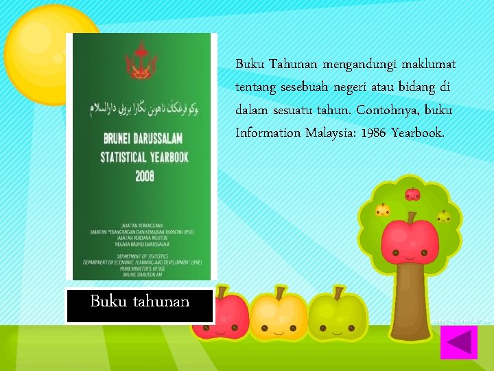 Buku Tahunan mengandungi maklumat tentang sesebuah negeri atau bidang di dalam sesuatu tahun. Contohnya,