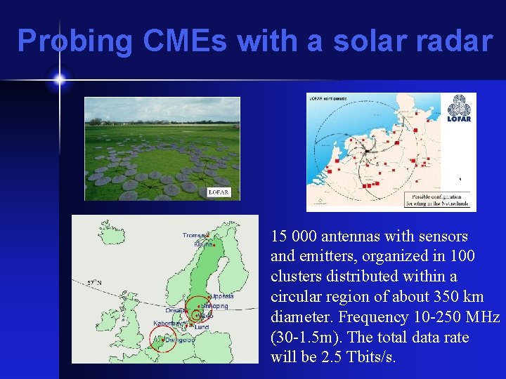 Probing CMEs with a solar radar 15 000 antennas with sensors and emitters, organized