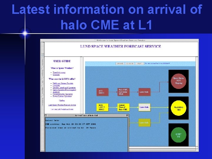 Latest information on arrival of halo CME at L 1 