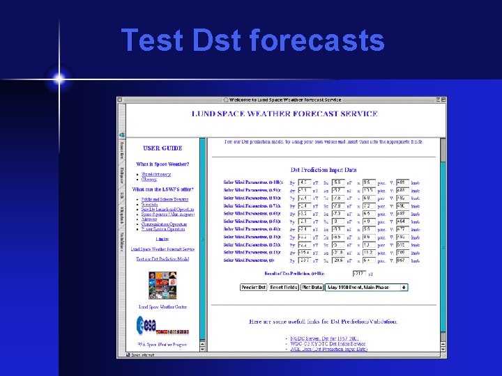 Test Dst forecasts 