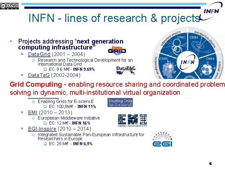 INFN - lines of research & projects • Projects addressing “next generation computing infrastructure”
