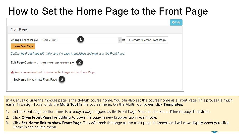 How to Set the Home Page to the Front Page In a Canvas course