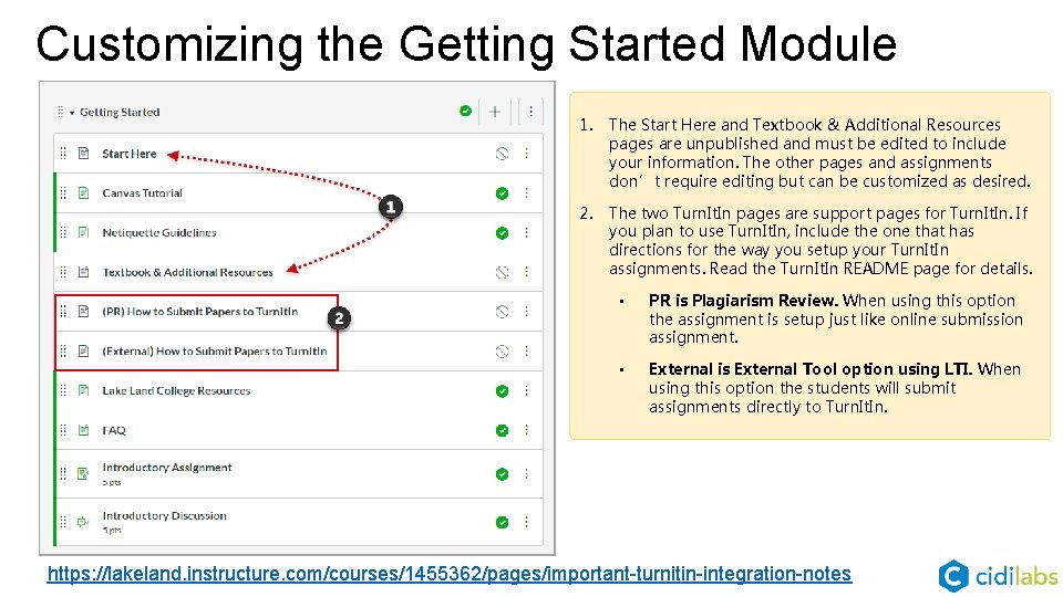 Customizing the Getting Started Module 1. The Start Here and Textbook & Additional Resources