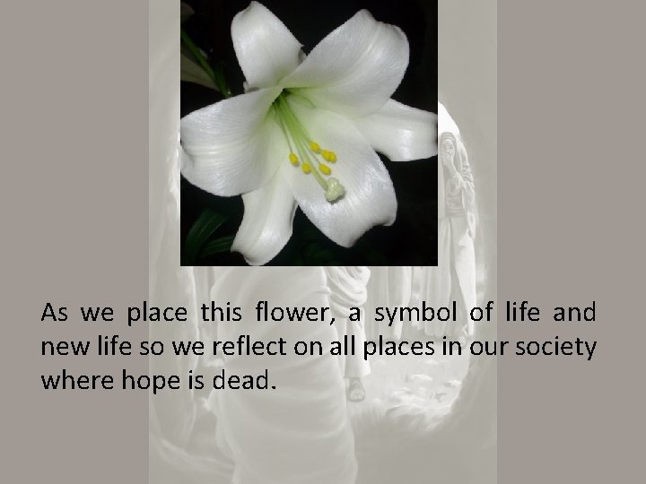 As we place this flower, a symbol of life and new life so we