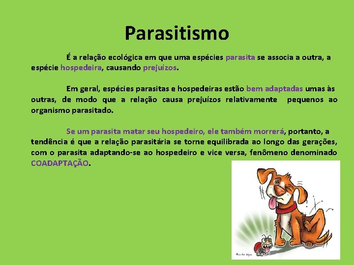 Parasitismo É a relação ecológica em que uma espécies parasita se associa a outra,