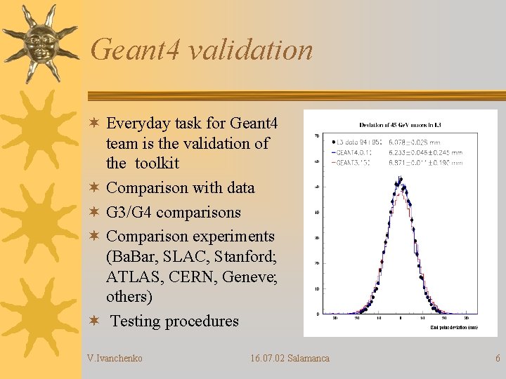 Geant 4 validation ¬ Everyday task for Geant 4 team is the validation of