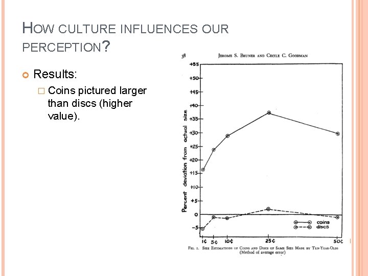 HOW CULTURE INFLUENCES OUR PERCEPTION? Results: � Coins pictured larger than discs (higher value).