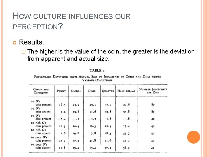 HOW CULTURE INFLUENCES OUR PERCEPTION? Results: � The higher is the value of the