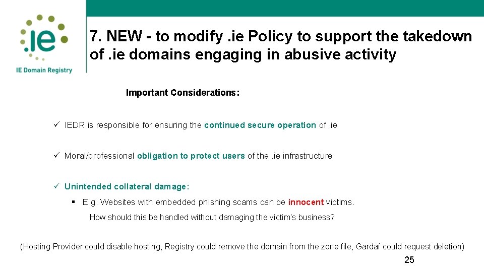 7. NEW - to modify. ie Policy to support the takedown of. ie domains