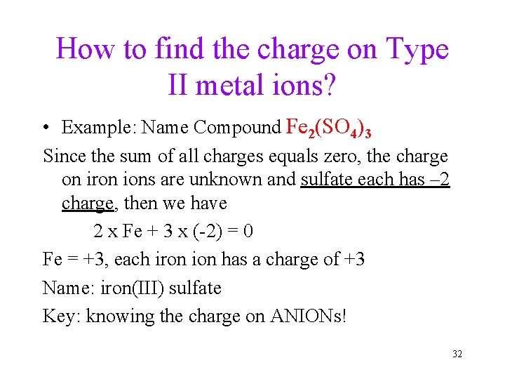 How to find the charge on Type II metal ions? • Example: Name Compound