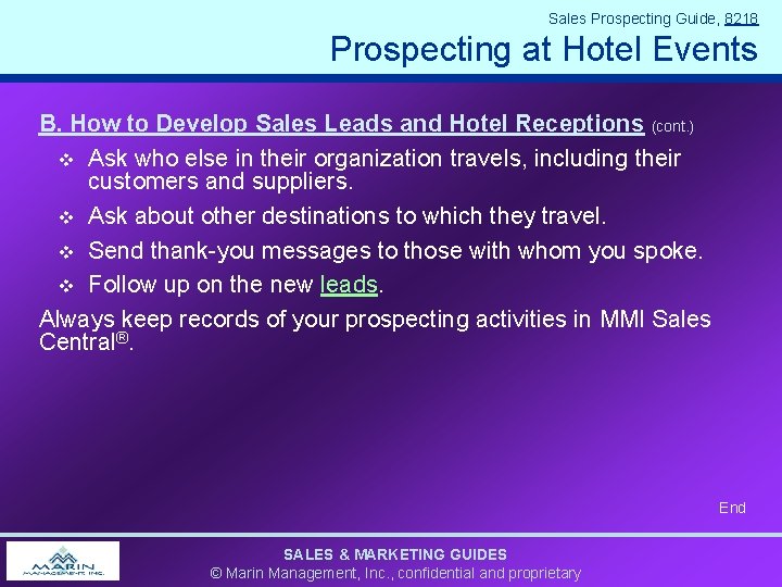 Sales Prospecting Guide, 8218 Prospecting at Hotel Events B. How to Develop Sales Leads