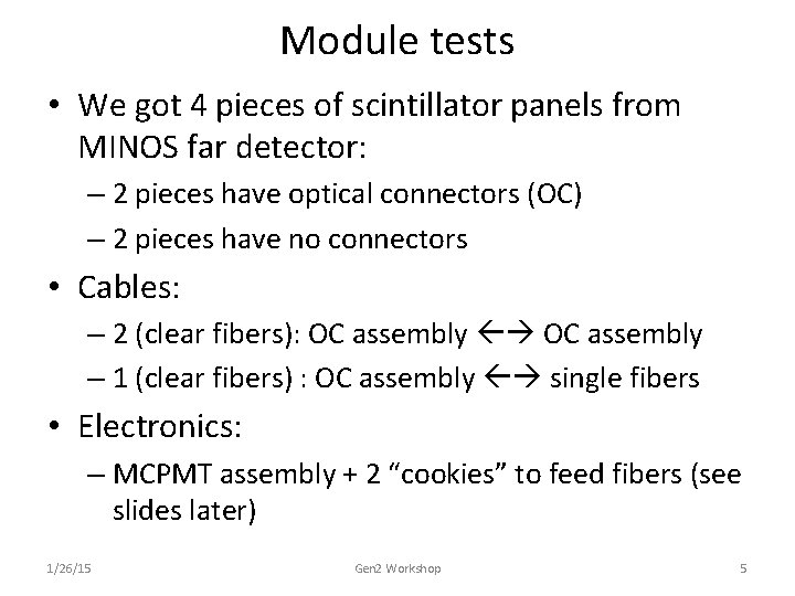 Module tests • We got 4 pieces of scintillator panels from MINOS far detector: