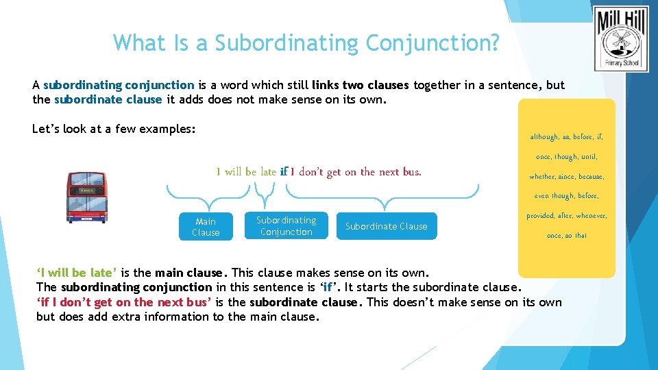 What Is a Subordinating Conjunction? A subordinating conjunction is a word which still links