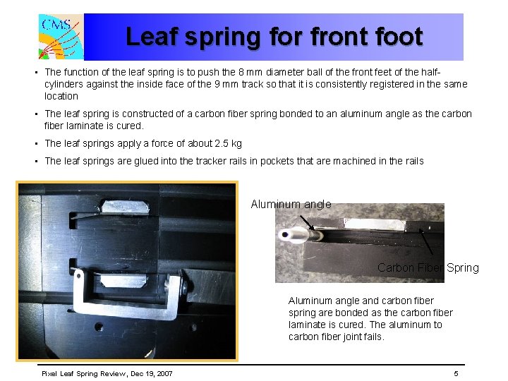 Leaf spring for front foot • The function of the leaf spring is to