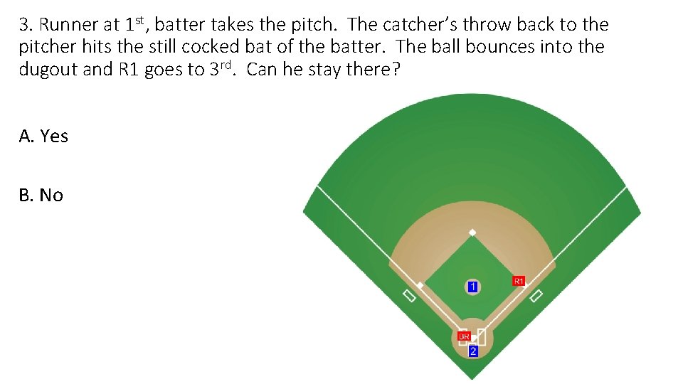 3. Runner at 1 st, batter takes the pitch. The catcher’s throw back to