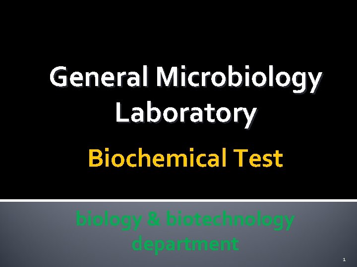 General Microbiology Laboratory Biochemical Test biology & biotechnology department 1 