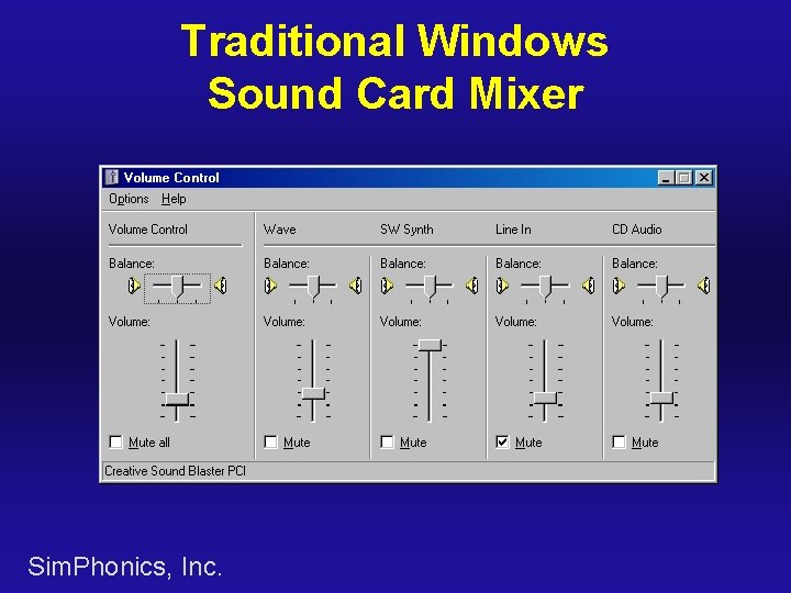 Traditional Windows Sound Card Mixer Sim. Phonics, Inc. 