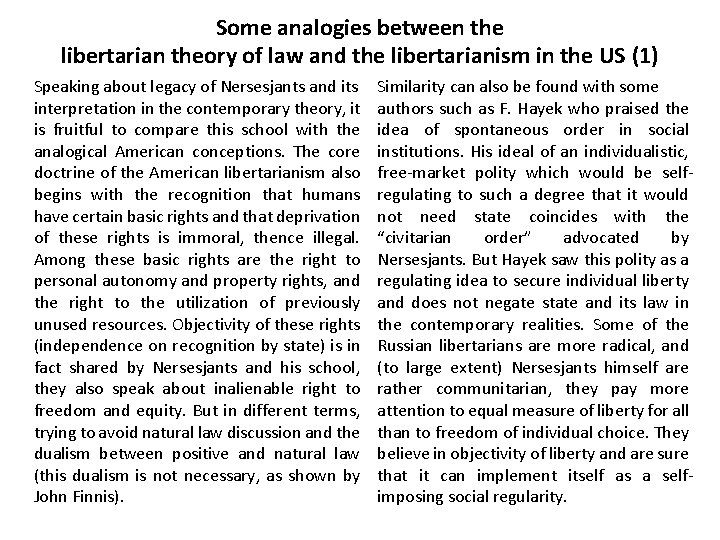 Some analogies between the libertarian theory of law and the libertarianism in the US