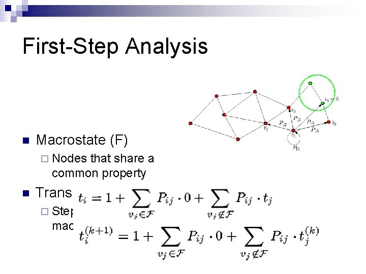First-Step Analysis n Macrostate (F) ¨ Nodes that share a common property n Transitions