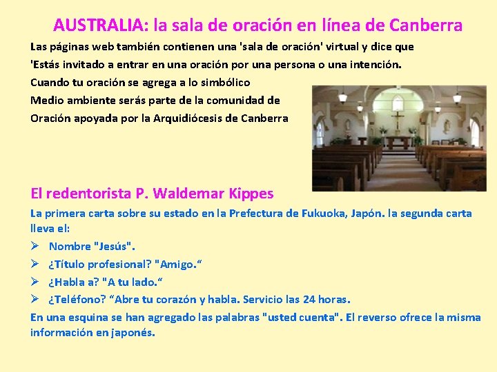 AUSTRALIA: la sala de oración en línea de Canberra Las páginas web también contienen
