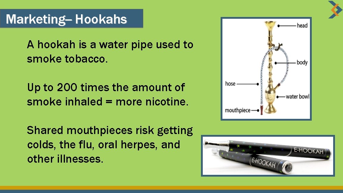 Marketing-- Hookahs A hookah is a water pipe used to smoke tobacco. Up to