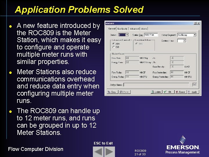 Application Problems Solved l l l A new feature introduced by the ROC 809