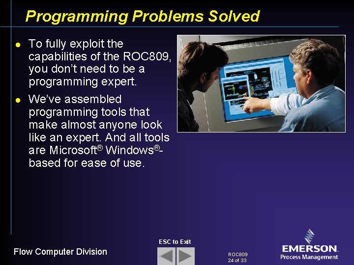 Programming Problems Solved l l To fully exploit the capabilities of the ROC 809,