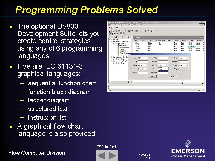 Programming Problems Solved l l The optional DS 800 Development Suite lets you create