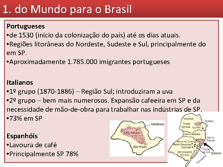 1. do Mundo para o Brasil Portugueses • de 1530 (início da colonização do