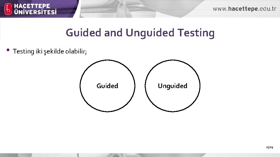 Guided and Unguided Testing • Testing iki şekilde olabilir; Guided Unguided 23/29 