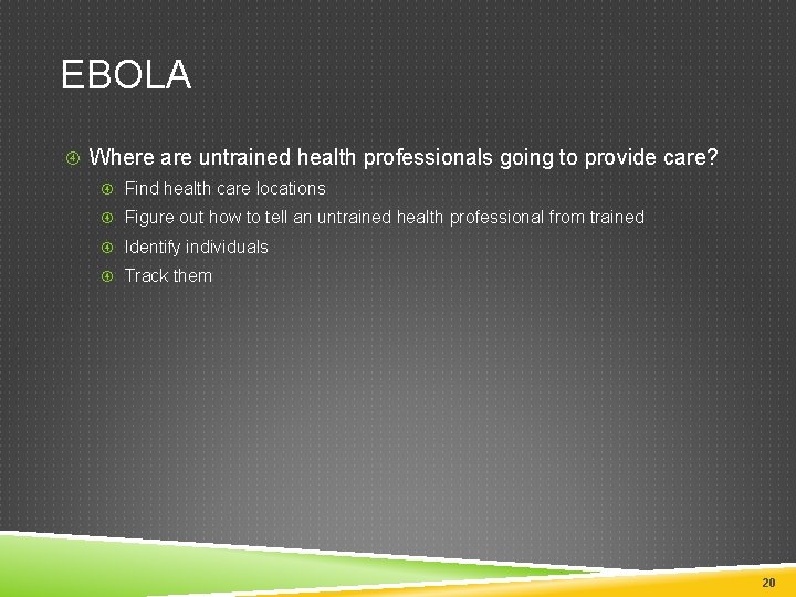 EBOLA Where are untrained health professionals going to provide care? Find health care locations