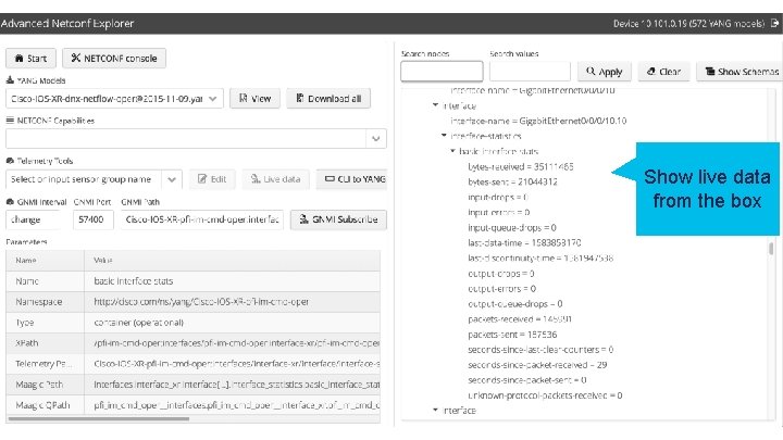 Show live data from the box © 2020 Cisco and/or its affiliates. All rights