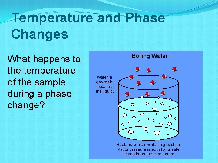 Temperature and Phase Changes What happens to the temperature of the sample during a