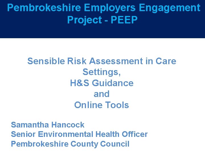 Pembrokeshire Employers Engagement 5 year plan Project - PEEP Sensible Risk Assessment in Care