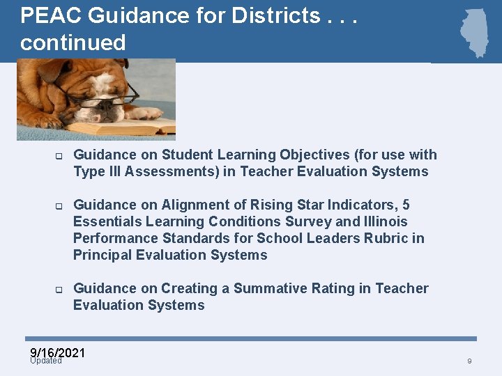 PEAC Guidance for Districts. . . continued q q q Guidance on Student Learning