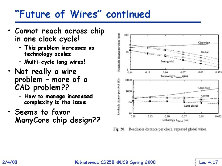 “Future of Wires” continued • Cannot reach across chip in one clock cycle! –