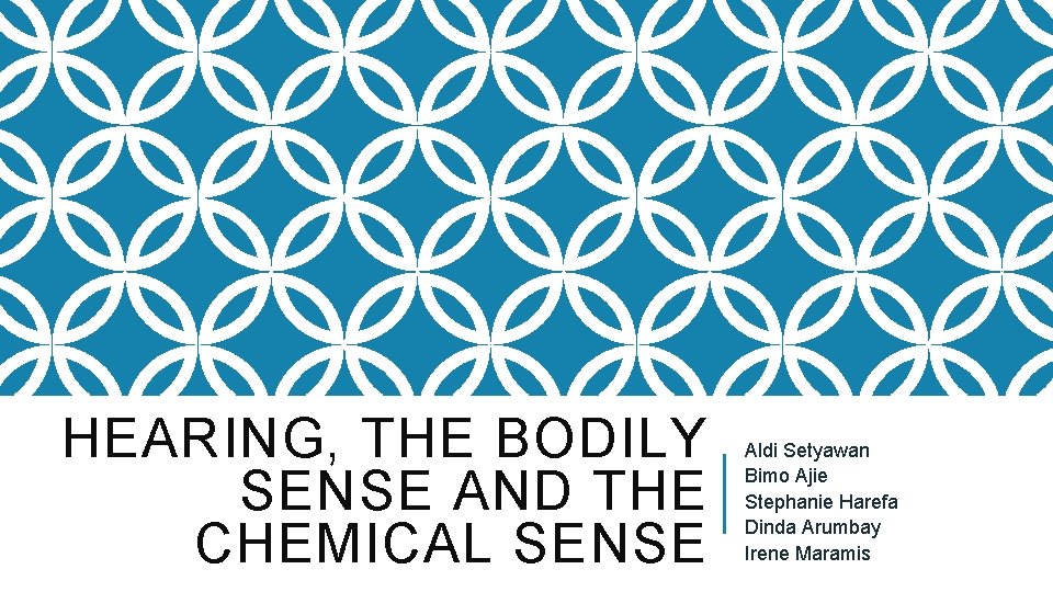 HEARING, THE BODILY SENSE AND THE CHEMICAL SENSE Aldi Setyawan Bimo Ajie Stephanie Harefa