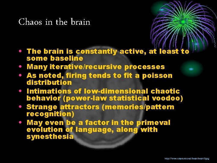 Chaos in the brain • The brain is constantly active, at least to some